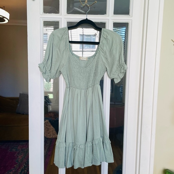 Altar'd State Sage Green Puff Sleeve Smocked Mini Dress - Picture 3 of 8